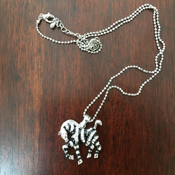 Zebra enamel & rhinestone silver tone pendant - Picture 3 of 4